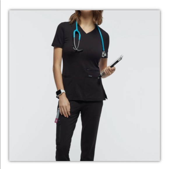 💝Jaanuu Black Scrub Top Women's 4-Pocket V-Neck Top Xxs - Picture 1 of 4